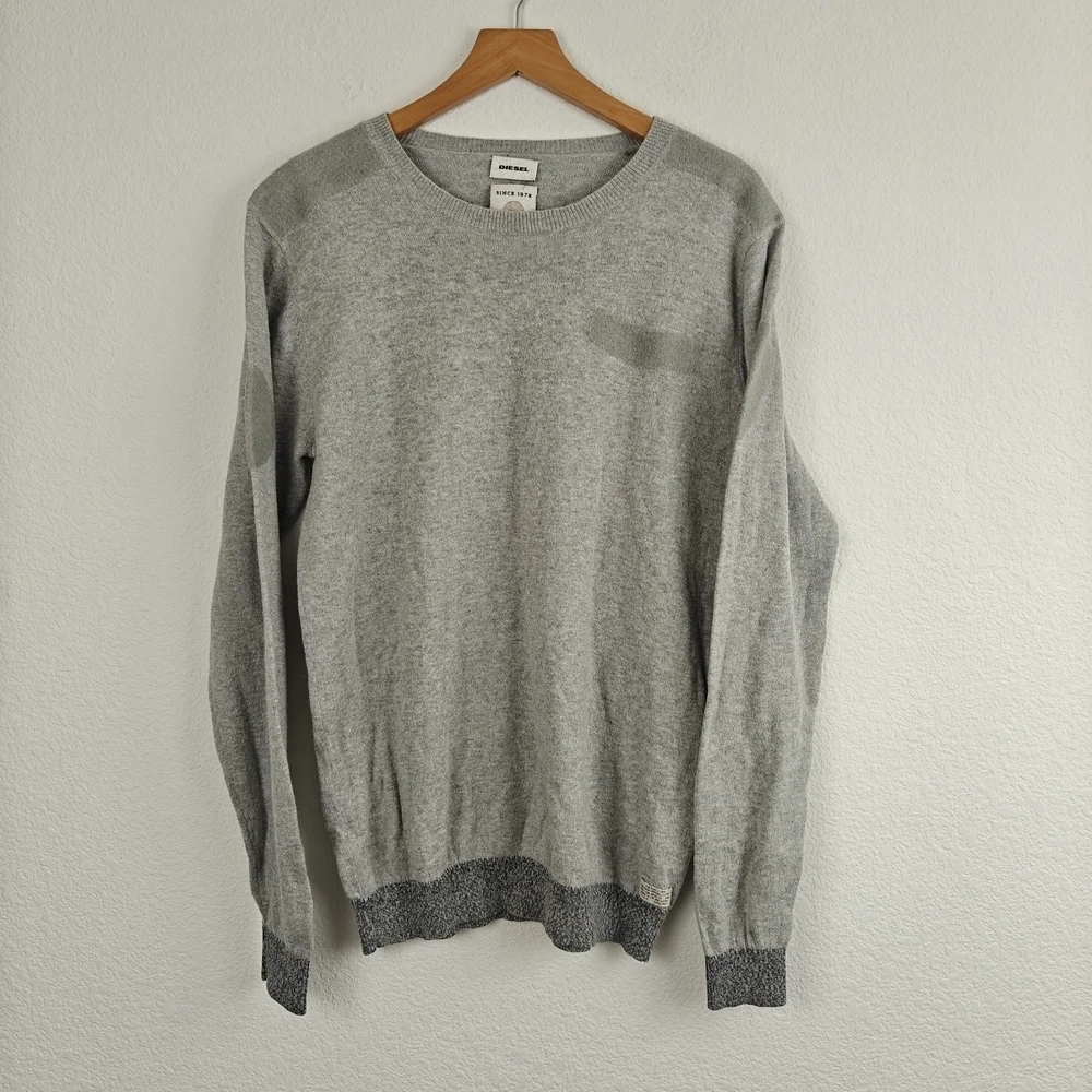 Diesel Grey Patchwork Sweater Mens Small Cotton Wool Streetwear Knit Pullover